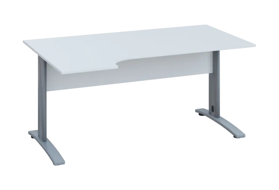 ERK 18 - 164 stůl kancelářský, rohový, levý, kovová podnož stříbrná, deska 18 mm, široký 1600 mm, bílá